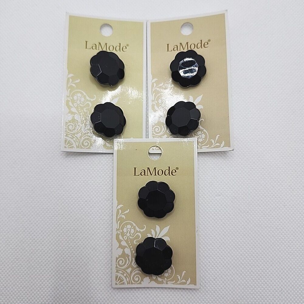 Lot Of 3 La Mode Black Flower Scalloped Buttons 7/8” 22mm 6 Buttons 470001805